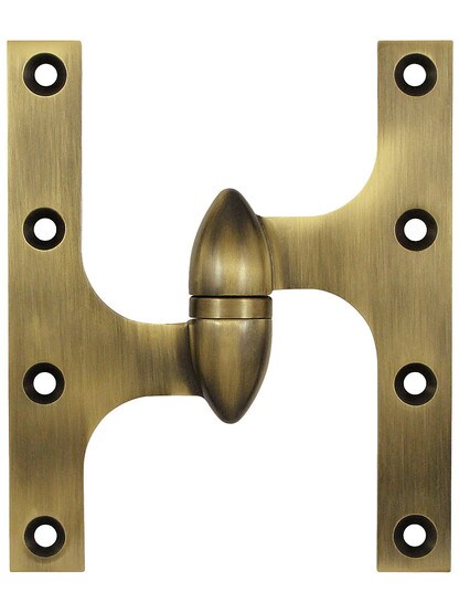 6 inch x 5 inch Premium Olive Knuckle Hinge in Antique Brass, Left.